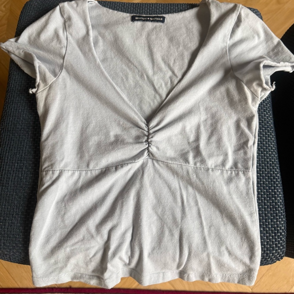 Brandy Melville Light Blue Short Sleeve V-Neck Top